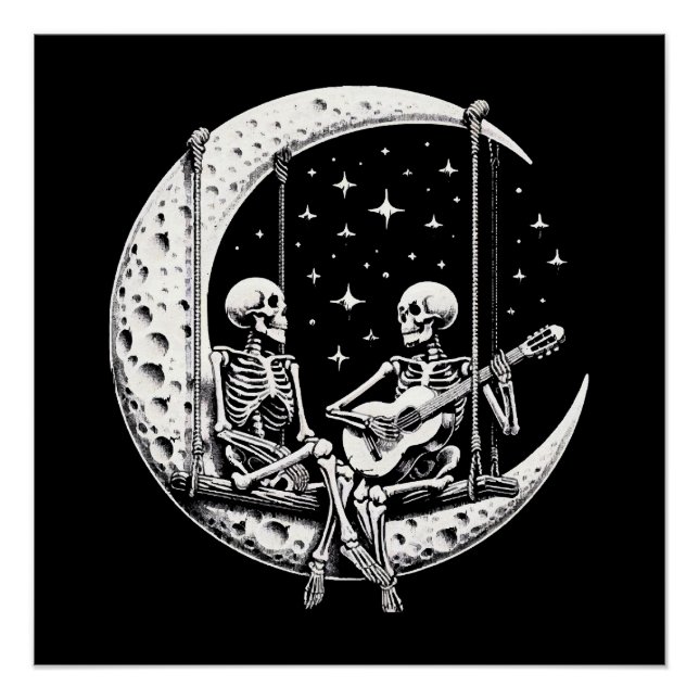 Skeleton Couple Moon Guitar Poster (Front)