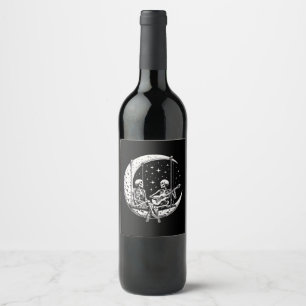 Skeleton Couple Moon Guitar Wine Label