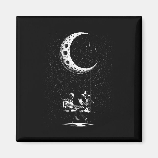 Skeleton Couple Moon Playing Guitar Halloween  Magnet (Front)