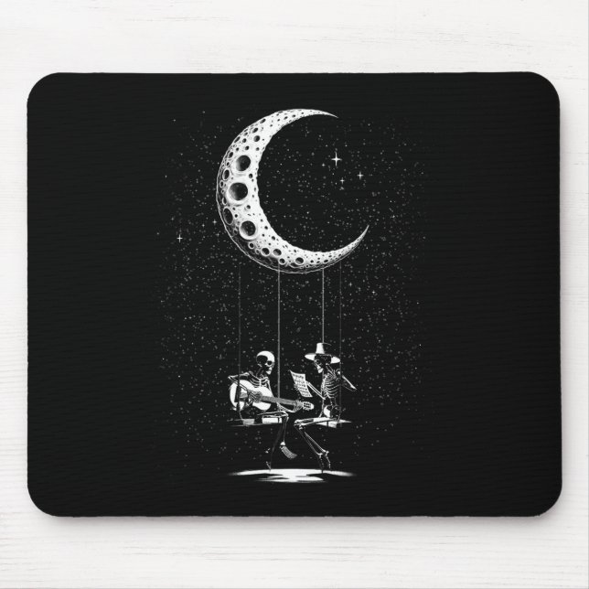 Skeleton Couple Moon Playing Guitar Halloween  Mouse Mat (Front)