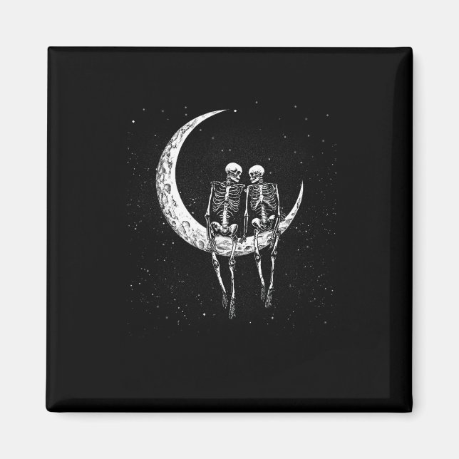 Skeleton Couple On Moon Fun Halloween Costume Men  Magnet (Front)
