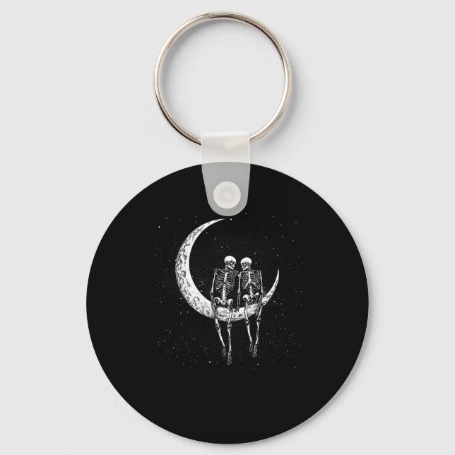 Skeleton Couple On Moon Funny Halloween Costume Me Key Ring (Front)