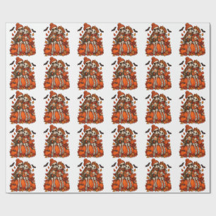 Skeleton Couple Pumpkin Spice Autumn Halloween Wrapping Paper