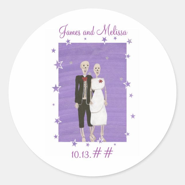 Skeleton Couple Save the date wedding stickers (Front)