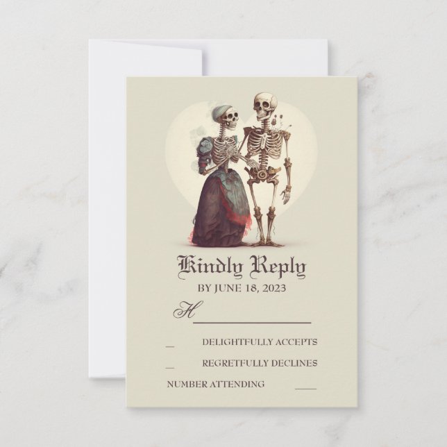 Skeleton Couple Wedding RSVP Card (Front)