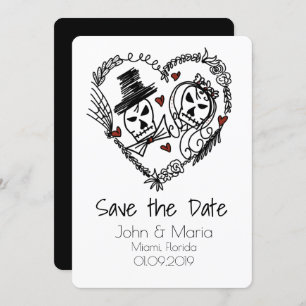 Skeleton Couple Wreath Heart Doodle Save the Date Invitation