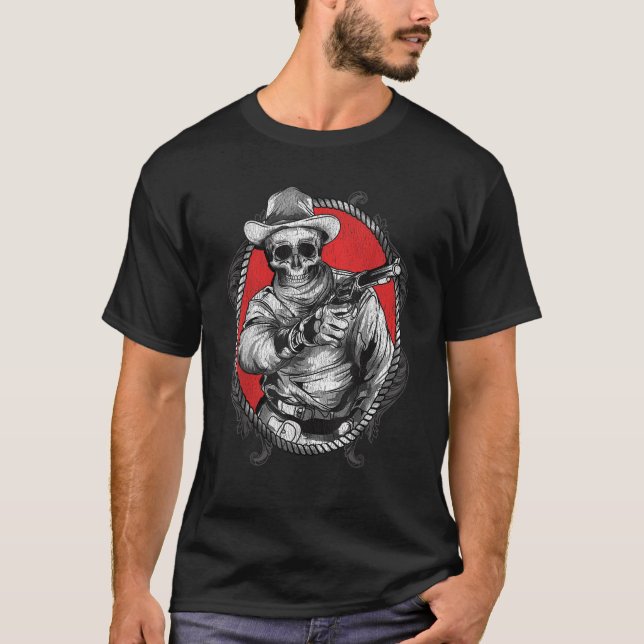 Skeleton Cowboy Gunslinger Outlaw Wild West T Shir T-Shirt (Front)