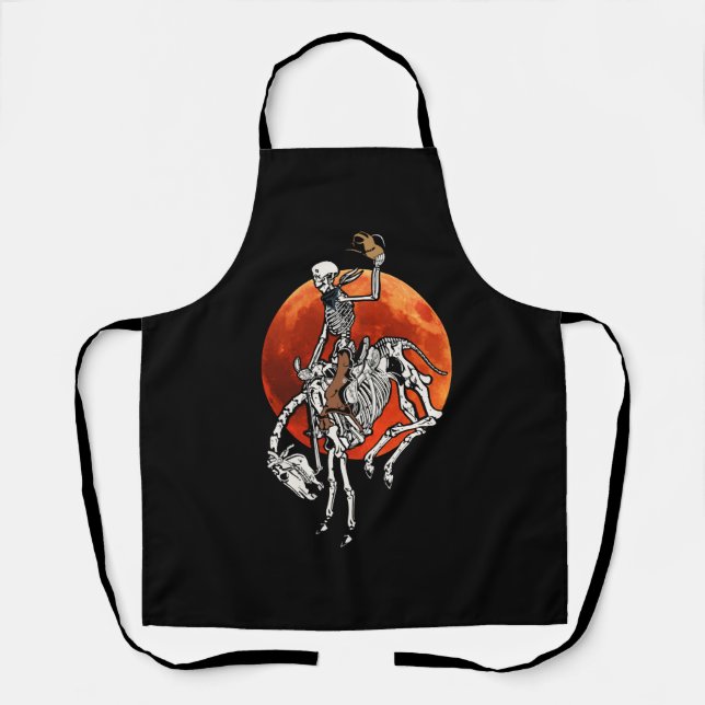 Skeleton Cowboy Riding Horse Halloween Rider Costu Apron (Front)