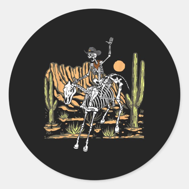 Skeleton Cowboy Riding Horse Halloween Rider Costu Classic Round Sticker (Front)