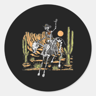 Skeleton Cowboy Riding Horse Halloween Rider Costu Classic Round Sticker