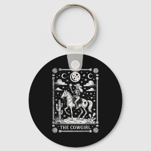 Skeleton Cowgirl Riding Horse Tarot Card Gothic Ha Key Ring