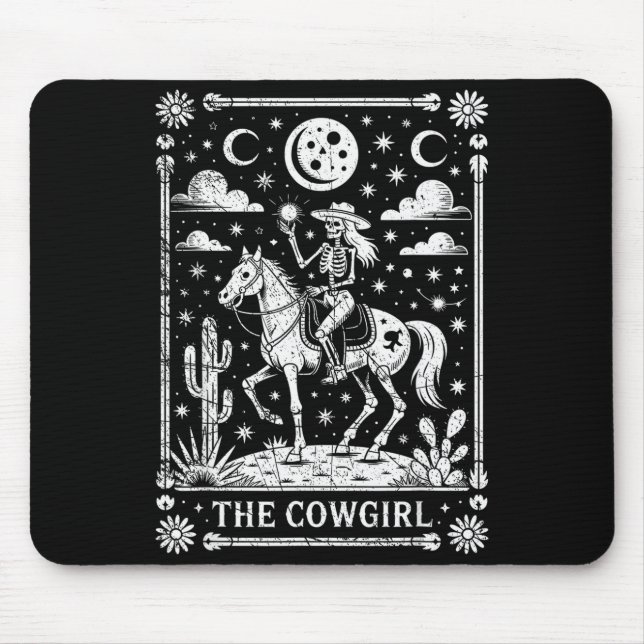 Skeleton Cowgirl Riding Horse Tarot Card Gothic Ha Mouse Mat (Front)
