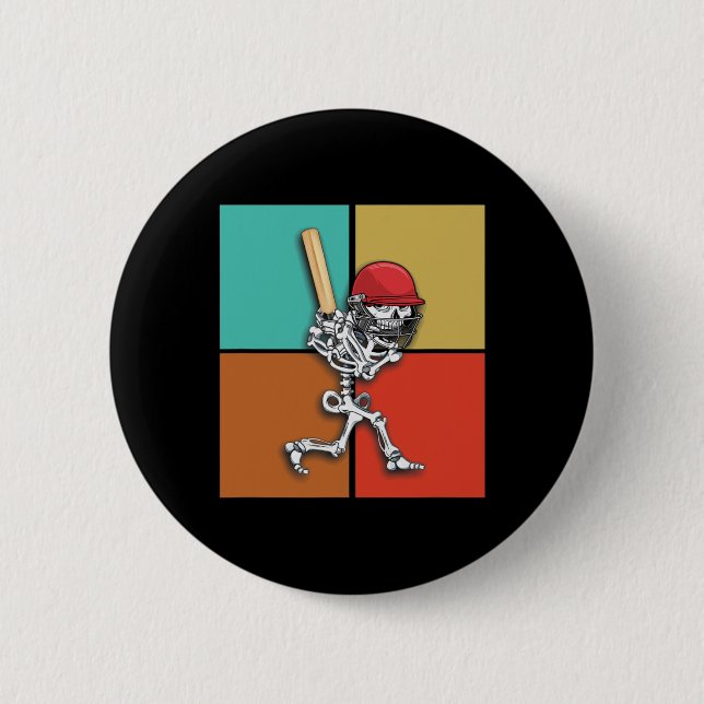Skeleton Cricket Halloween Cricketer  6 Cm Round Badge (Front)