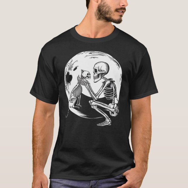 Skeleton Cute Cat Skull Kitty Halloween Men Women  T-Shirt (Front)