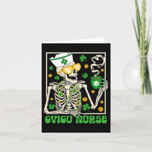 Skeleton Cvicu Nurse Coffee Shamrock St Patricks P Card