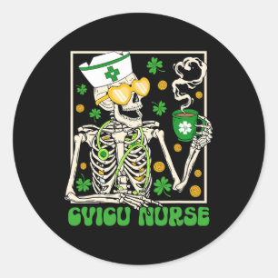 Skeleton Cvicu Nurse Coffee Shamrock St Patricks P Classic Round Sticker