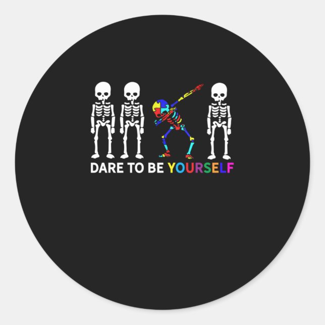 Skeleton Dabbing Autism Awareness Classic Round Sticker (Front)