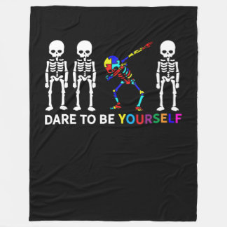 Skeleton Dabbing Autism Awareness Fleece Blanket