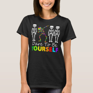 Skeleton Dabbing Dare To Be Yourself Autism T-Shirt