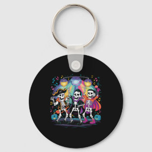 Skeleton Dance Party Spooky Halloween Celebration Key Ring