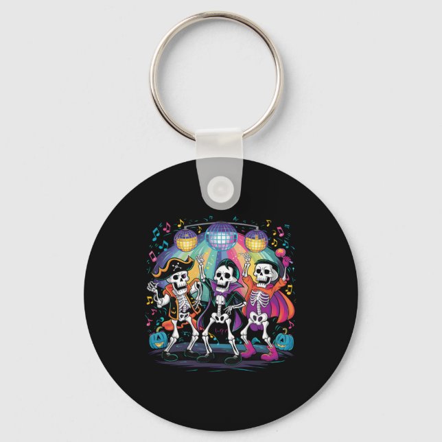 Skeleton Dance Party Spooky Halloween Celebration  Key Ring (Front)