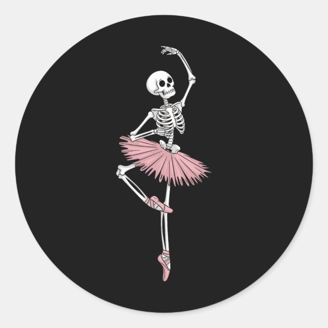 Skeleton Dancing Ballet Lovers Spooky Halloween Da Classic Round Sticker (Front)
