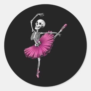 Skeleton Dancing Ballet Lovers Spooky Halloween Da Classic Round Sticker