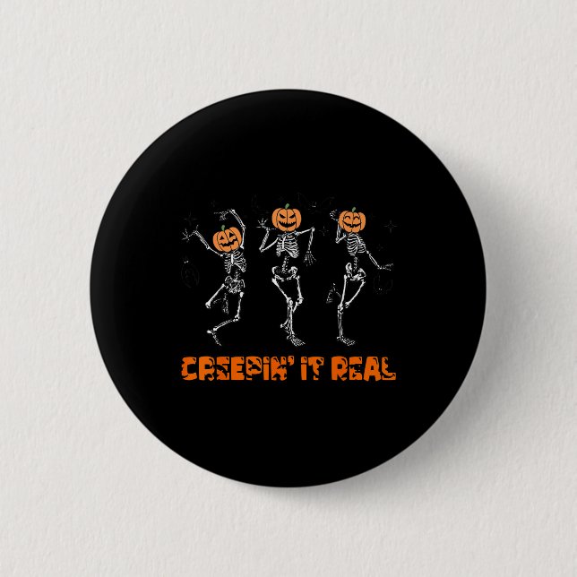 Skeleton Dancing Creeping It Real Halloween Funny  6 Cm Round Badge (Front)