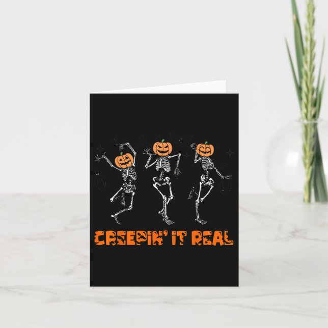 Skeleton Dancing Creeping It Real Halloween Funny  Card (Front)