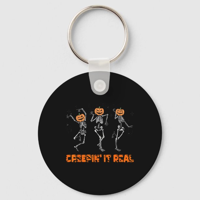 Skeleton Dancing Creeping It Real Halloween Funny  Key Ring (Front)