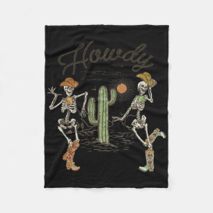Skeleton Dancing Howdy Skeleton Cowboy Boots Hat Fleece Blanket