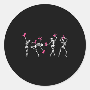 Skeleton Dancing Nk Ribbon Breast Cancer Awareness Classic Round Sticker