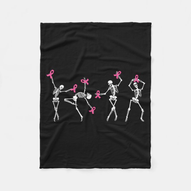 Skeleton Dancing Nk Ribbon Breast Cancer Awareness Fleece Blanket (Front)