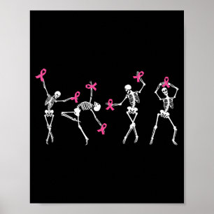 Skeleton Dancing Nk Ribbon Breast Cancer Awareness Poster