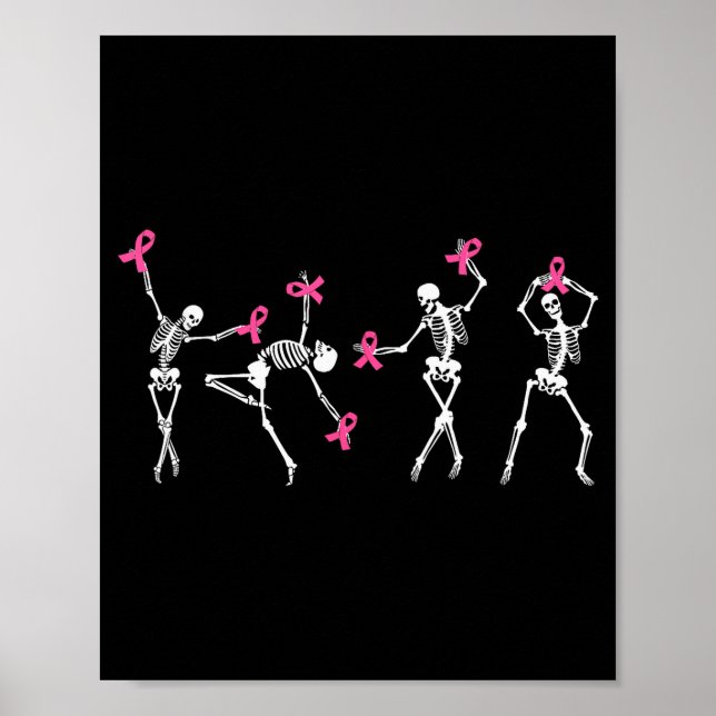 Skeleton Dancing Nk Ribbon Breast Cancer Awareness Poster (Front)