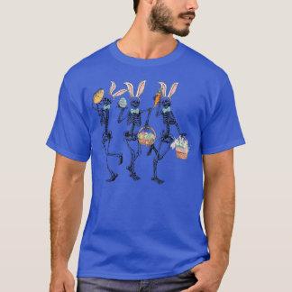 Skeleton Dancing With Bunny & Easter Eggs Cute Bun T-Shirt