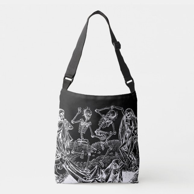 Skeleton Danse Macabre Black Tote Bag (Front)