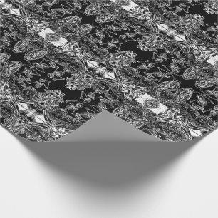 Skeleton Danse Macabre  Black Wrapping Paper
