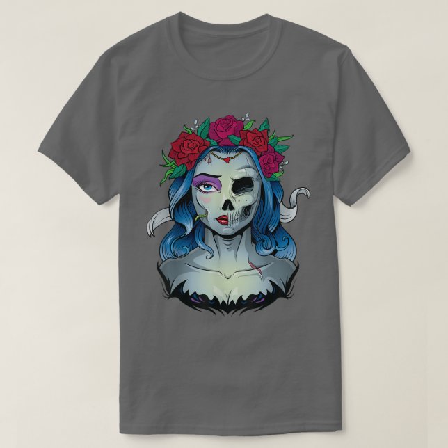 Skeleton Dead Bride Halloween Costume Undead La Ca T-Shirt (Design Front)