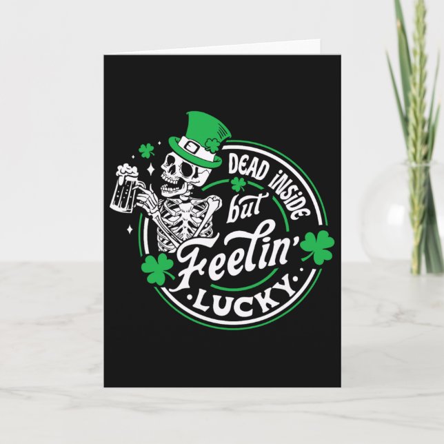 Skeleton Dead Inside But Feeling Lucky Retro St Pa Card (Front)