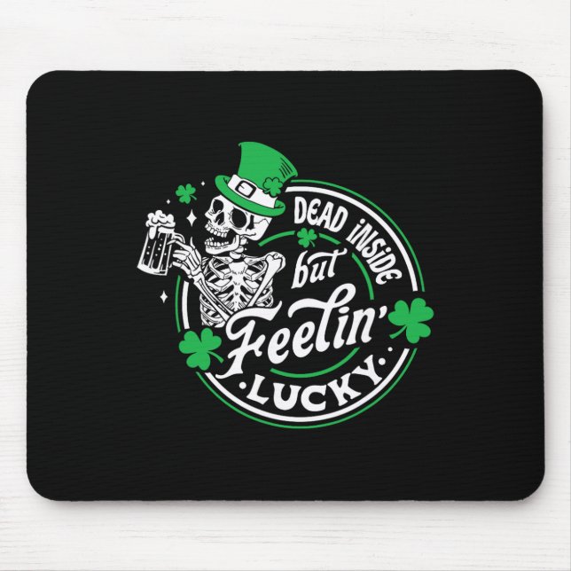 Skeleton Dead Inside But Feeling Lucky Retro St Pa Mouse Mat (Front)