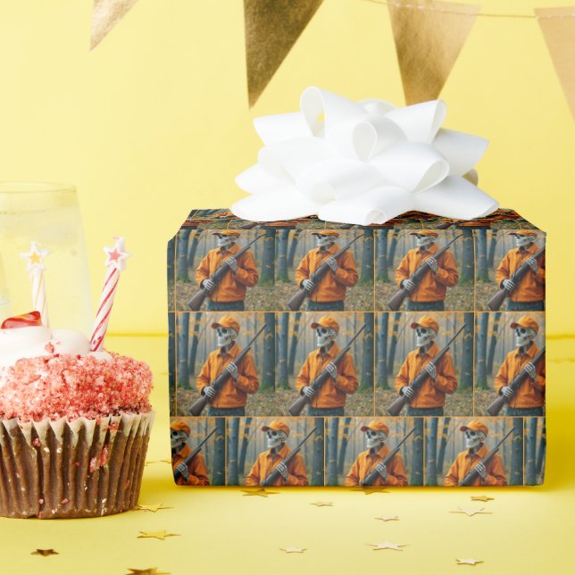Skeleton Deer Hunter Carrying a Rifle Wrapping Paper (Birthday Party)