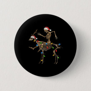 Skeleton Deer Santa With Xmas Lights Christmas Men 6 Cm Round Badge
