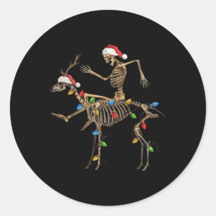 Skeleton Deer Santa With Xmas Lights Christmas Men Classic Round Sticker