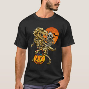 Skeleton Dinosaur Halloween Pumpkin For Boys Kids  T-Shirt