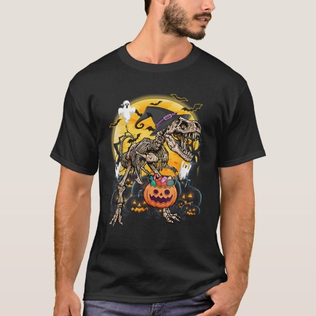 Skeleton Dinosaur Halloween T Rex Pumpkin Costume  T-Shirt (Front)