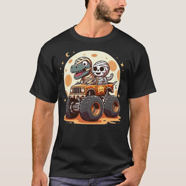 Skeleton Dinosaur Monster Truck Dino Halloween Tod T-Shirt (Front)