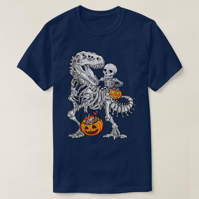 Skeleton Dinosaur T rex Boys Halloween Mummy Funny T-Shirt (Design Front)