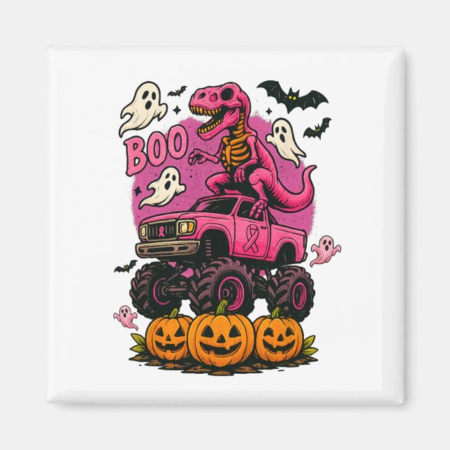 Skeleton Dinosaur T Rex Riding Monster Truck Breas Magnet (Front)