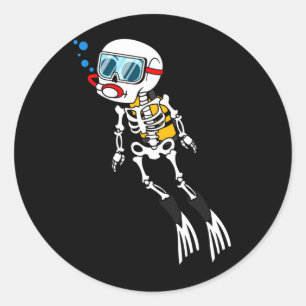 Skeleton Diver Halloween Underwater Scuba Diving Classic Round Sticker